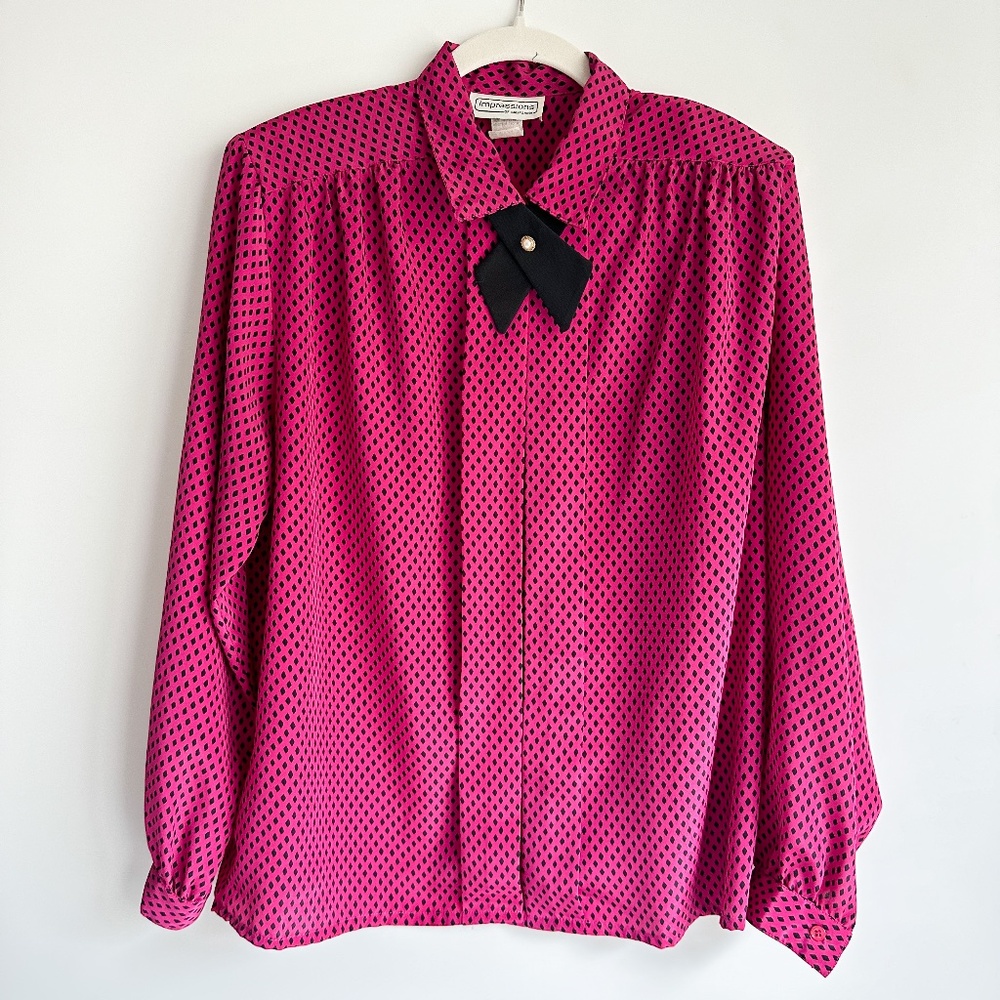Vintage Pink and Black Patterned Blouse